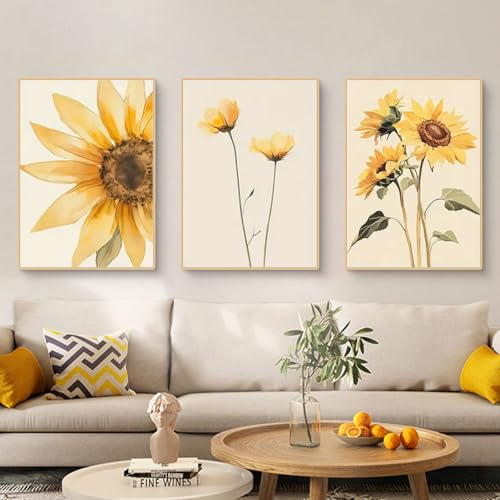 Ueiwffzo 3er Sonnenblume Poster Set, Wandbilder Stilvolle Leinwand Wohnzimmer Wandbild Bilder Set Wanddeko Wohnzimmer Decor, Ohne Rahmen (30x40cm)