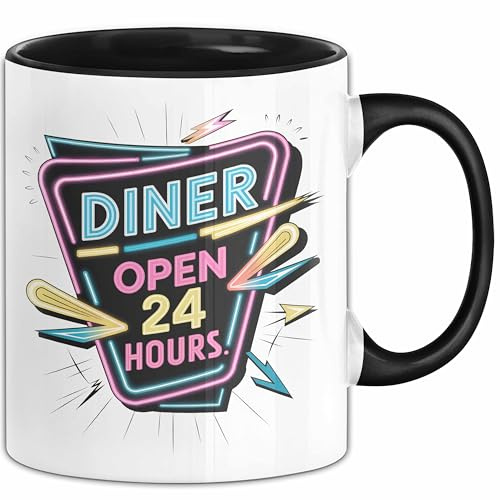 Diner Fan Tasse Geschenkidee für Retro Essen Liebhaber (Schwarz)