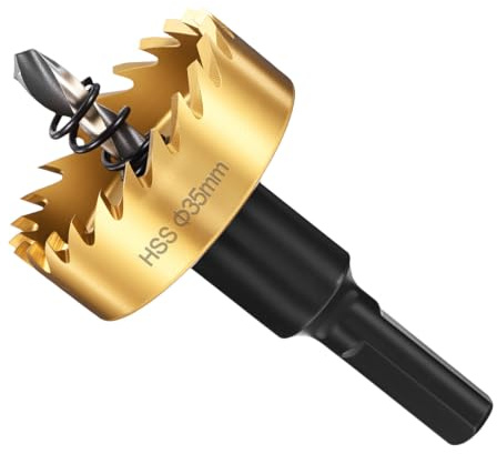 METALLIXITY Lochsägenset 35mm Hochgeschwindigkeitsstahl-Lochschneider Gold | 1-3/8, 4241, mit Zentrierbohrer, Sechskantschlüssel und Feder, für Weichmetall, Holz, Kunststoff.