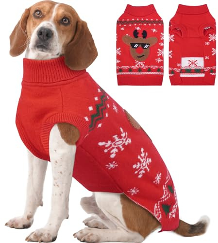 Katzinst Weihnachten Hundepullover, Weich & Warm, Umgschlagbarer Rollkragen, Hundepullover Weihnachten Mittelgroße Hunde, Strickpullover für Herbst und Winter, Hundepulli Springer Spaniel, L