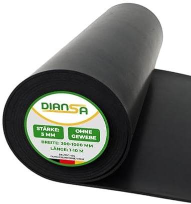 Diansa – Gummimatte ohne Gewebe Größe 3000 x 800 mm, Stärke 5 mm – Vollgummi Hartgummi Bodenbelag Meterware – Gummirolle in Industriequalität – Gummi-Bodenbelag als Gummiunterlage für Innen & Außen