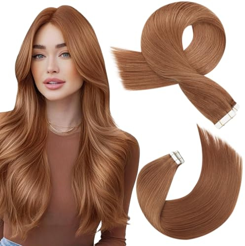 Moresoo Invisible Tape in Hair Extensions Human Hair Copper Brown 22 Inch | Remy Human Hair, 20pcs/50g, Adds Volume, Heat Resistant, For Women, Adds Length, Easy to Curl or Straighten, No Damage