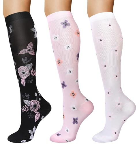DiULi Kompressionsstrümpfe, 3 Paar Stützstrümpfe Damen und Herren, Stützkniestrümpfe mit Kompression, Compression Socks für Sport, Arbeit, Flug, Schwangerschaft,S-M-L-XL