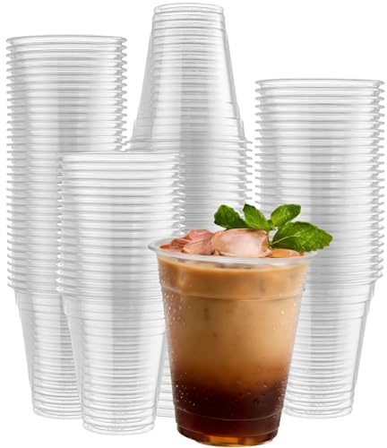 Artsotroly 50 Pack 12 oz Clear Plastic Cups, 12oz Clear Disposable Punch Cups Wine Glasses, Sturdy Recylable Small Drinking Cup for Wedding Party, Cocktail Cup, Plastic Tumblers for Cold Drinks