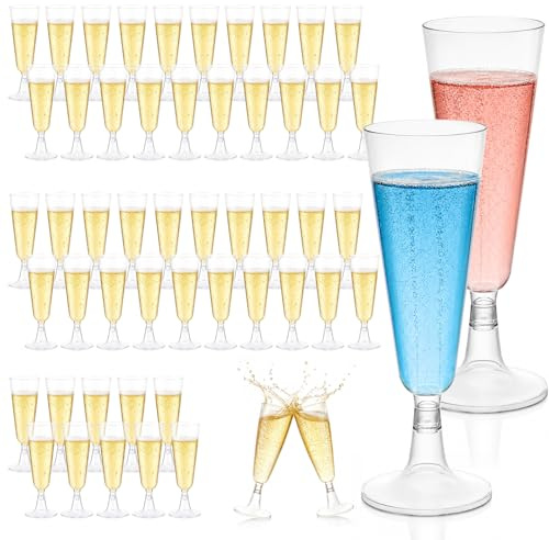 Hustge 50 Stück Sektgläser Plastik, 160ml Sektgläser Kunststoff, Mehrweg Champagner Gläser, Champagnergläser Weingläser Mimosa für Hochzeiten, Partys, Geburtstag, Abendveranstaltungen