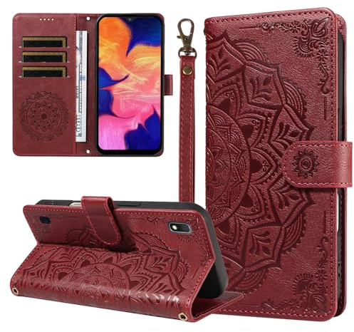 FCAXTIC Handyhülle für Samsung Galaxy A10 Hülle, PU Lederhülle mit Magnet Kartenfach, Klapphülle Schutzhülle und Standfunktion für Galaxy A10, Rot
