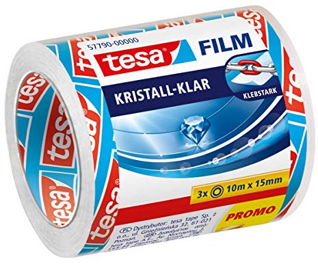 tesa tesafilm kristall-klar - Hochtransparentes, alterungsbeständiges Klebeband mit starker Haftung - 10 m x 15 mm - 3er Pack