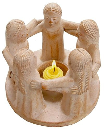 Kreis der Freundschaft mit 5 Frauen, original Handarbeit aus Bali, Teelichthalter, Kerzenhalter