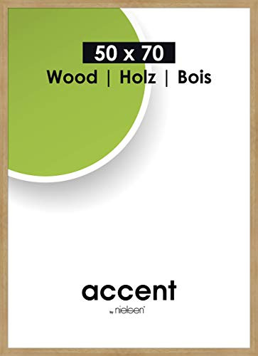 accent by nielsen Holz Bilderrahmen Accent Wood, 50 x 70 cm, Hellbraun | Holz Posterrahmen im Hoch- & Querformat zum Aufhängen Hellbraun matt Echtglas