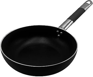 Pentole Agnelli Al Black 3 mm Padella Svasata alta Saltare con Manico Cool, Nero, 32 cm