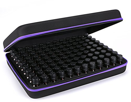 Hipiwe 108 Essential Oils Carrying Case Holds 5ml, 10ml, 15ml Bottles Hard Shell Exterior EVA Essential Oils Storage Organzier Bag with Foam Insert and Carrying Handle (Black+Purple 108)