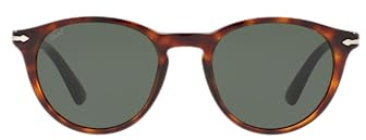 Persol Unisex PO3152S Round Sunglasses, Havana/Green, 52 mm