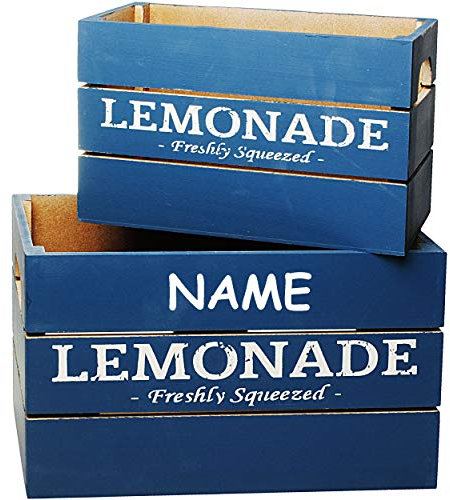 alles-meine.de GmbH 2 TLG. Set Deko Holz Kisten/Holzboxen - Vintage Retro - Petrol weiß - Lemonade - inkl. Name - groß - mittel - klein - Holzkiste - Utensilo - Aufbewahr..