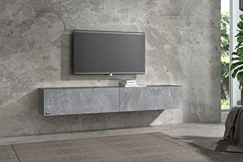 Wuun® TV Lowboard TV Board hängend I 100cm-280cm I Hängeschrank Wohnwand/Somero I Schwarz-Matt/Beton-Optik I 140cm