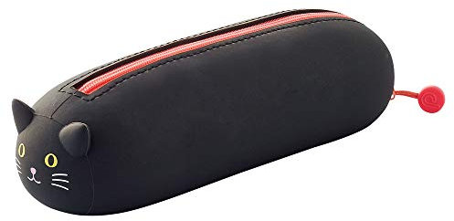LIHIT LAB PuniLabo Stifteetui mit Reißverschluss, horizontal, 6,3 x 20,1 cm, schwarze Katze (A7781-3), Stift: 6,3 x 20,1 x 6,1 cm