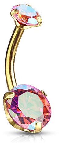 beyoutifulthings Bauch-nabelpiercing 2 Regenbogen-Effekt Zirkonia Rund 8mm Nabel-Piercing Chirurgenstahl Bananabell Gold Pink 1,6/10mm