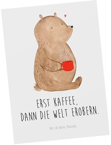 Mr. & Mrs. Panda Postkarte Bär Kaffee - Geschenk, Einladungskarten Geburtstag, Einladung, Motivation, Ansichtskarten, Ansichtskarte, Welt retten,