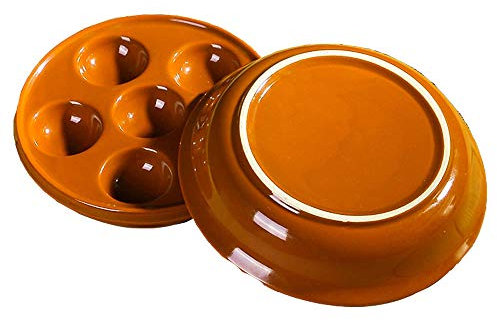 TAMUME Ensemble de 2 Plats d'Escargot en Céramique à 6 Trous, Assiette d'Escargot en Porcelaine Rouge avec Cocotte Ronde en Porcelaine, Rouge