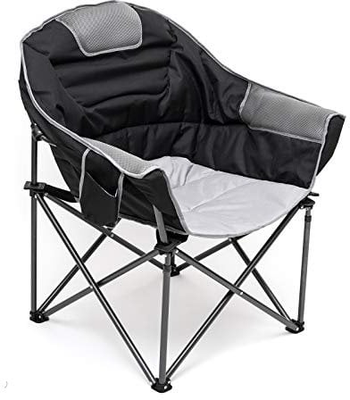 SUNNYFEEL Oversized Folding Camping Chairs for Adults, Moon Chair Outdoor Padded with Cup Holder Heavy Duty Supports 300 LBS Portable for Garden Lounge Patio (Black)