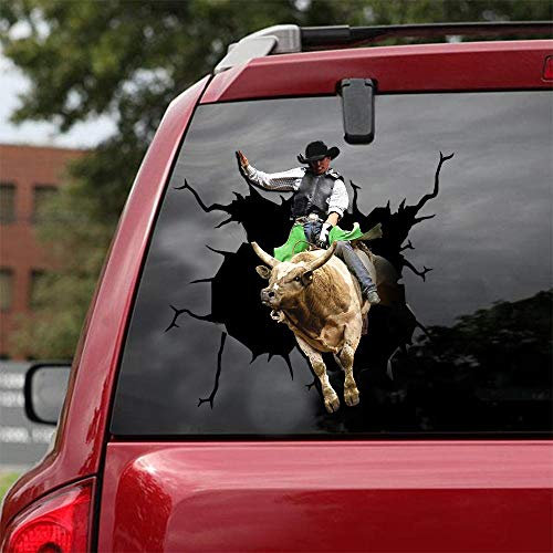 Bull Riding Car Decals Bull Rider Stickers Pack 2 Stück 20,3 x 20,3 cm – Ocean Gifts Lustige Autoaufkleber und Aufkleber, Crack Window Decal for Truck, SUV, RV Series 01