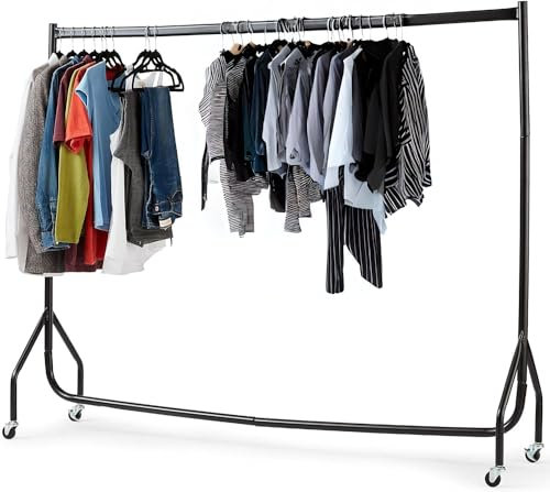 House of Home - Superior Heavy Duty Clothes Rail 6ft Long x 5ft Tall, Light-Weight Metal Clothes Hanging Rail, Up to 150kg Load Capacity No Tools Required Easy Assembly in Black