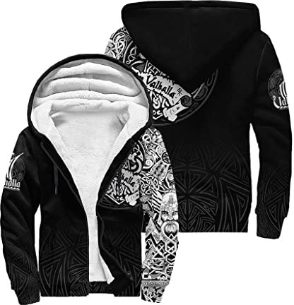 JJLLAZAD Wikinger Thors Hammer Tattoo Zip Pullover Herren Nordischer Mythos Full Printed Fashion Casual Hoodie Herbst Harajuku Jacke,Cotton Coat,5XL