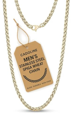 Cadoline 316L Stainless Steel Men's Jewellery Wheat Fine Gold Chain Braid Rope 7mm 18 Inch Necklace