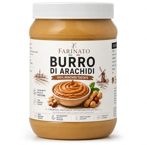 Farinato Burro di Arachidi 1kg – 100% Arachidi Naturali Senza Zuccheri Aggiunti – Ricco di Proteine – Ideale per Fitness, Colazioni e Ricette Fit