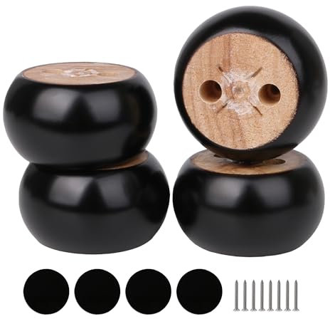 BQLZR Lot de 4 pieds de canapé ronds en bois noir 40 x 70 mm avec patins de pieds