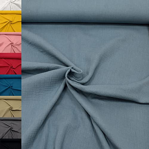 MAGAM-Stoffe Greta Musselin Stoff Double Gauze uni Oeko-Tex Meterware 50cm (24. Schattenblau)