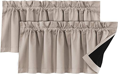 LINFKY Tende corte Mantovana, Termoisolate Tende Piccole per Finestre della Cucina, Tenda Corta per Il Bagno per La Finestra del Camera da Letto, 132x46cm (Naturale,2)