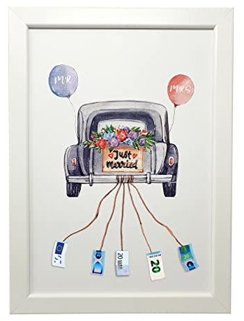 ASVP Shop Geldgeschenk Hochzeit Poster Auto Just Married Hochzeitsposter Hochzeitsgeschenk