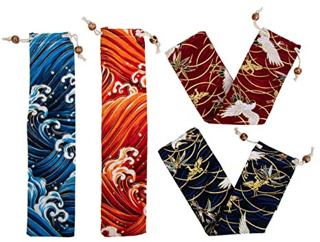 Cabilock 4 Piezas Bolsa con Cordón Soporte para Cubiertos Porta Cubiertos Cuchillería Juego De Cubiertos De Plastico Bolso De Mano Bolso De Lazo De Seda Tela Bolsa De Transporte Bolsillo