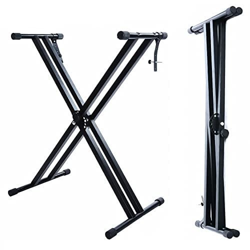 Crystals Foldable Electronic Keyboard Piano Stool and Stand - Double Braced X Frame - Black