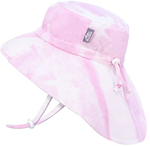 Jan & Jul Baby Abenteuer Sonnenhut mit Nackenschutz für Mädchen (Rosa Batik-Design, 6-24 Monate)