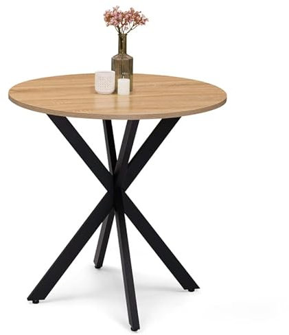 IDMarket - Table à Manger Ronde Alix 4 Personnes Pied araignée Bois et Noir 80 cm