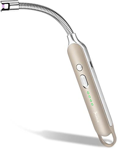 SUPRUS Lighter Electric Flameless Lighter Rechargeable USB lighter with LED Battery Display Safe Long Flexible Neck for Candle (Gold)