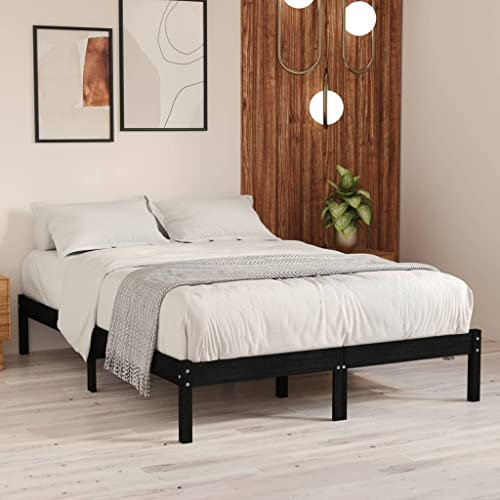 WIFESE Massivholzbett Schwarz Kiefer 140x200 cm Doppelbett Betten Palettenbett Bettgestell Bettrahmen Moderner Stil Langlebig und Komfortabel Geeignet für Jedes Schlafzimmer