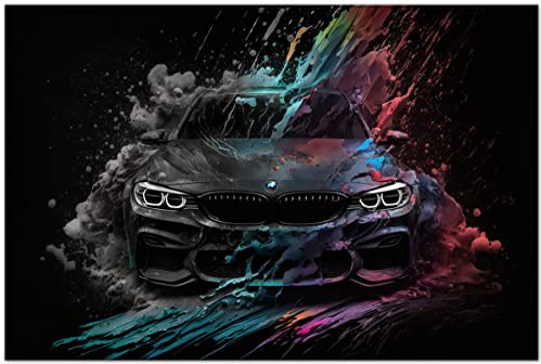 Printonia Leinwand-bild 120x80cm BMW M Abstrakt Art Sportwagen Automobil Bilder Deko Dekoration Wandbild Kunstdruck M2 M3 M4 M5