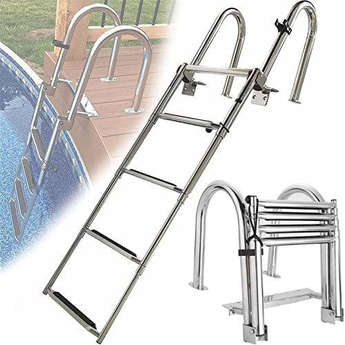 XDLYWUZIQ Leitern Teleskopieren 4-Stufen-Poolleiter, Rostfreier Stahl Zusammenklappbare Bootsleitern mit Extra Breitem Anti-Rutsch-Pedal, für Yacht/Boot/Pool-Dock