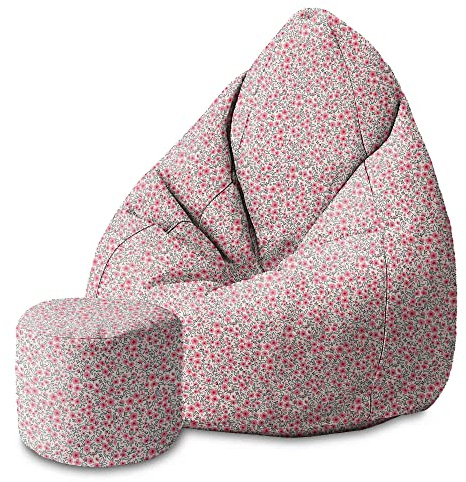 DreamRoots Sitzsack Kinder 70x70x105, Small Pink Flowers | Bean Bag Kinder mit Lehne, Hocker & Bezug, Sitzkissen Boden, Bubibag, mit Füllung, Kinderzimmer