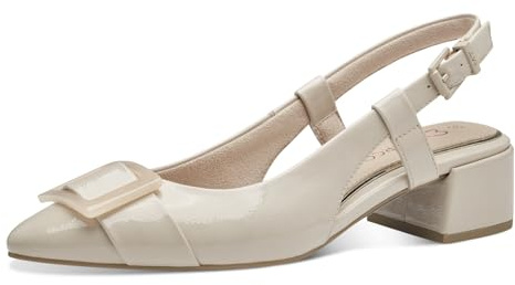 MARCO TOZZI Damen Slingpumps Spitz Vegan, Cremefarben (Powder Patent), 36 EU