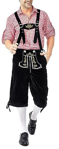 LVCBL Premium Leder-Kniebundhose für Herren - Elegante Trachtenhose Rachten Lederhose mit Träger für Männer - Oktoberfest Hose Schwarz XL