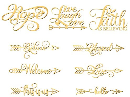 OLYCRAFT 9 Stück 4x4cm Wort Themen Aufkleber Wort Pfeile Muster Aufkleber Selbstklebende Goldene Aufkleber Metall Gold Aufkleber Für Sammelalben Kunstharz Telefon Und Wasserflaschen Dekoration