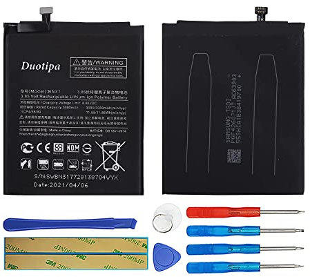 Duotipa Neu Ersatzakku Batterie BN31 kompatibel mit Xiaomi Mi 5X Mi A1 mit kostenlosem Toolkit