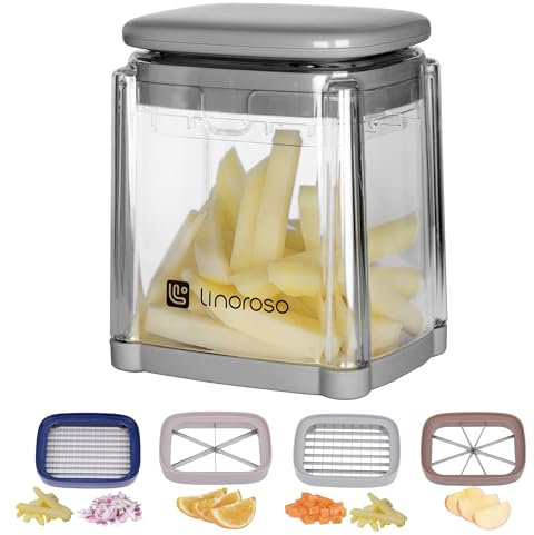 Linoroso French Fry Cutter | 4-in-1 Multi-Functional Onion | Vegetable Chopper with Container, Pro Food Chopper, Veggie Chopper, and Food Dicer