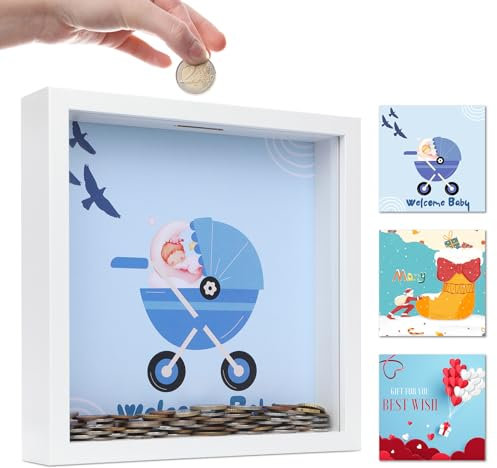 Hucha Infantil, Hucha de Madera Transparente, Contador de Monedas Grande, Regalos de Bautizo para Bebés y Niños Comunión, Regalos de Cumpleaños o Navidad