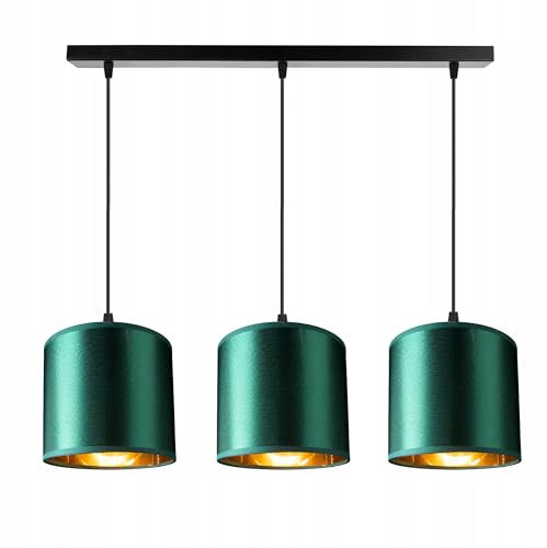 FKL DESIGN Home Deco Deckenlampe Schwarz Grün-Gold Deckenleuchte industrial style, retro, vintage 3 flammmig Wohnzimmerlampe Industrie E27 Schlafzimmerlampe Inca