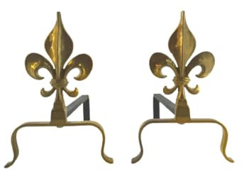 Coppia alari in ottone lucido da camino porta legna giglio fiorentino caminetto