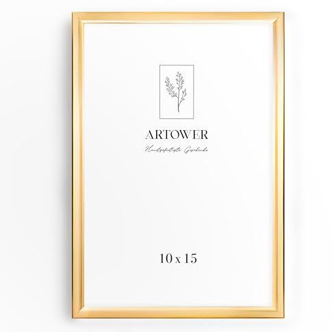 Artower® Bilderrahmen Gold Metall Dünner Rahmen für 10x15 cm | Posterrahmen Groß Collage | Picture Frame Metal 10 x 15 cm | Aluminium Schmal Bilderrahmen | Gold Poster Rahmen